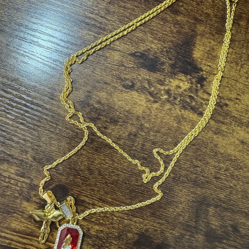 Gold Chain Necklace with Red Pendant